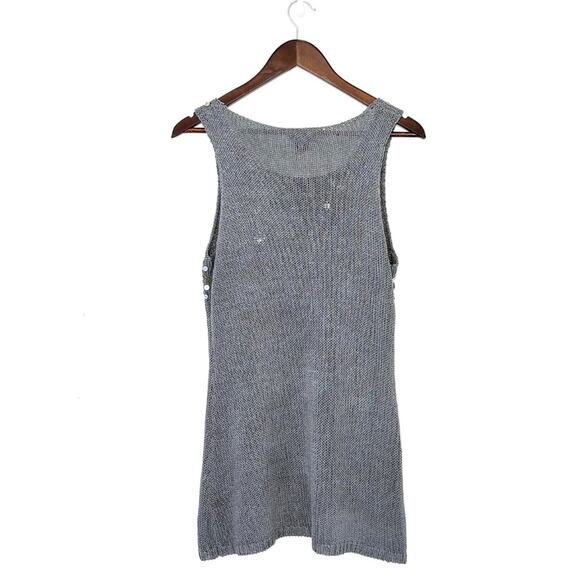 BCBGMAXAZRIA Beaded Sequin Metallic Knit Tank Top | Silver Gray Boho Glam NYE L - Picture 3 of 6